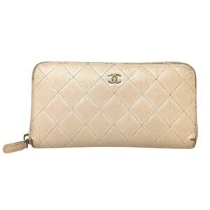 CHANEL Blush Beige Caviar Leather Zip Wallet Series 15